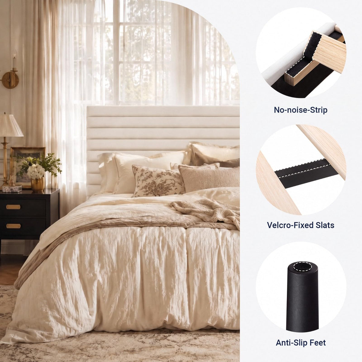 Queen Velvet Upholstered Bed Frame with Adjustable Headboard F46800