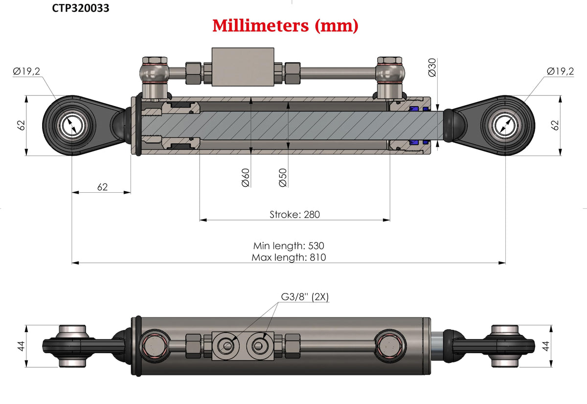 Hydraulic Top Link Cat 1-1 with Locking Block R528