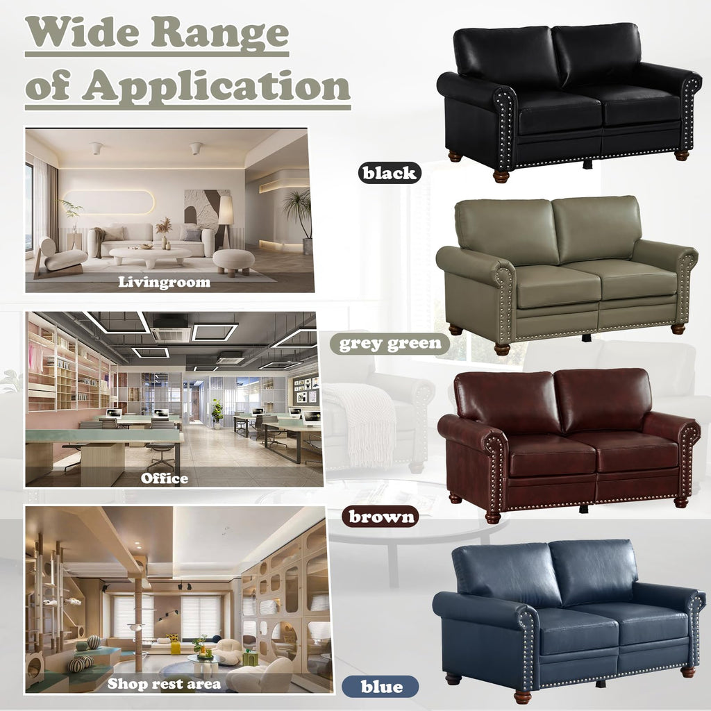 Navy Blue PU Leather Storage Loveseat Sofa P1310