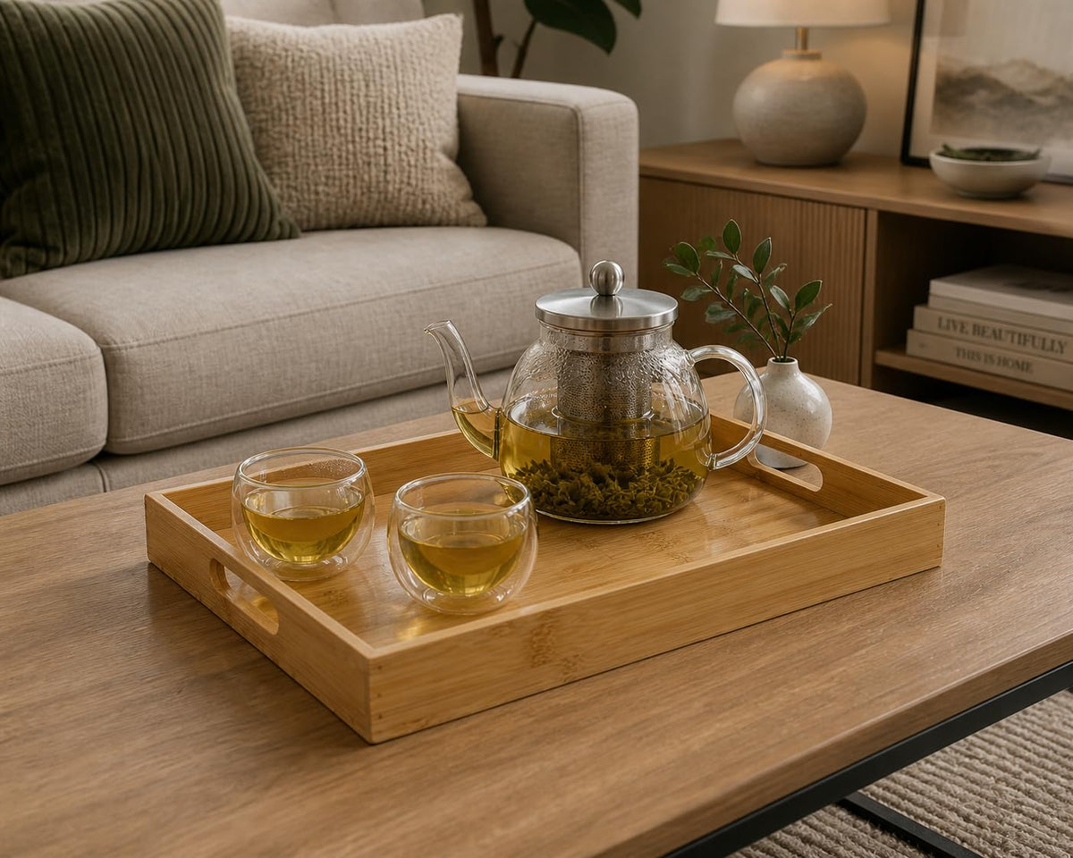 Bamboo Stackable Medium Storage Bins with Serving Tray Lid C418