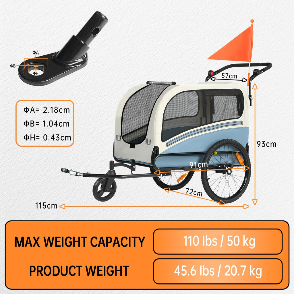 Dog Bike Trailer, 2-in-1 Pet Stroller Cart Bicycle Carrier, Folding with Quick Release Wheels K485112