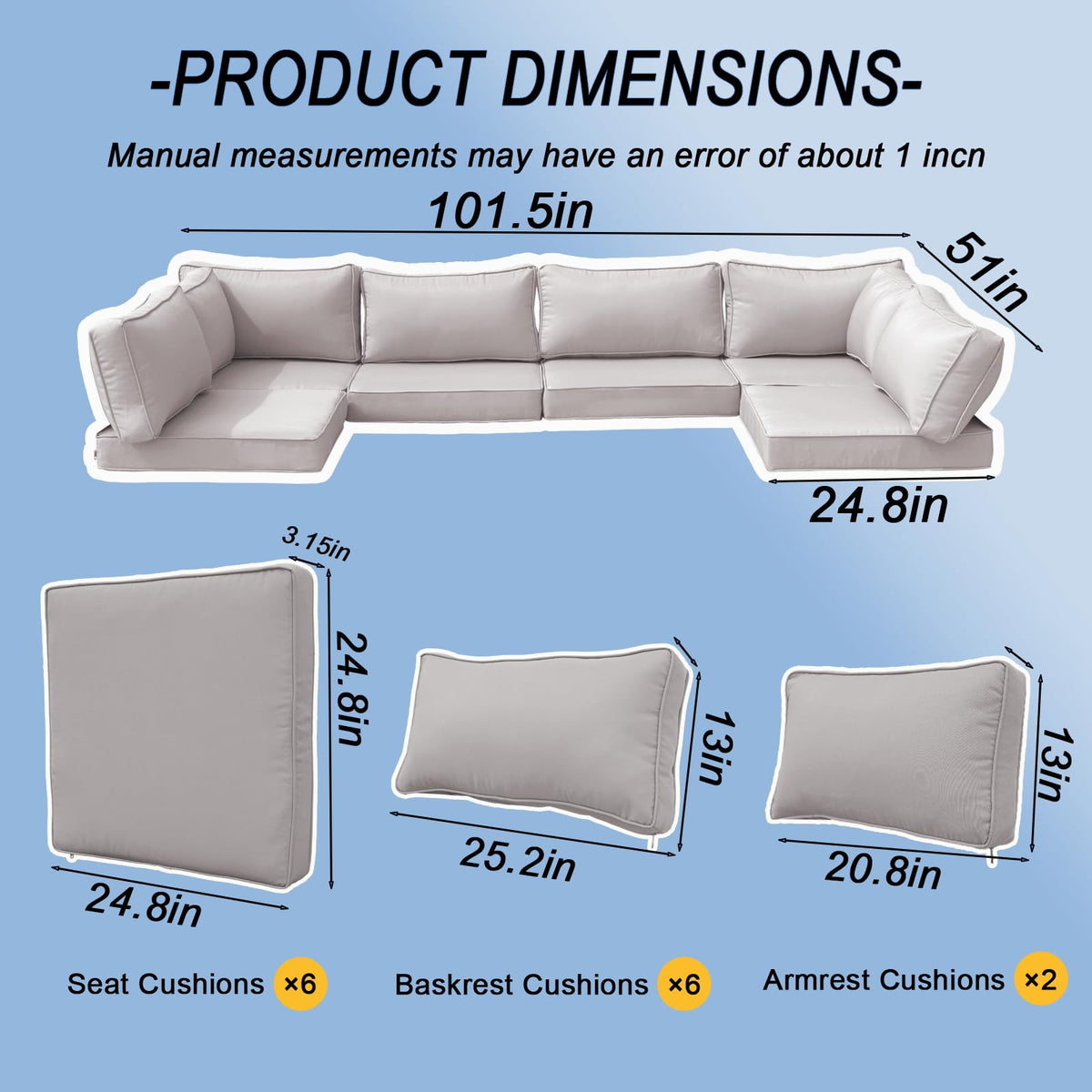 14 Piece Waterproof Outdoor Sofa Cushion Replacement with Zippers K71084