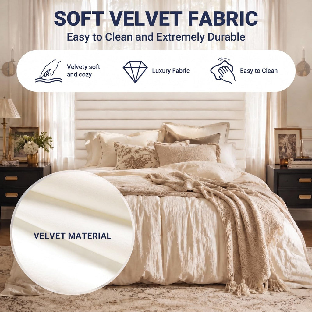 Queen Velvet Upholstered Bed Frame with Adjustable Headboard F46800