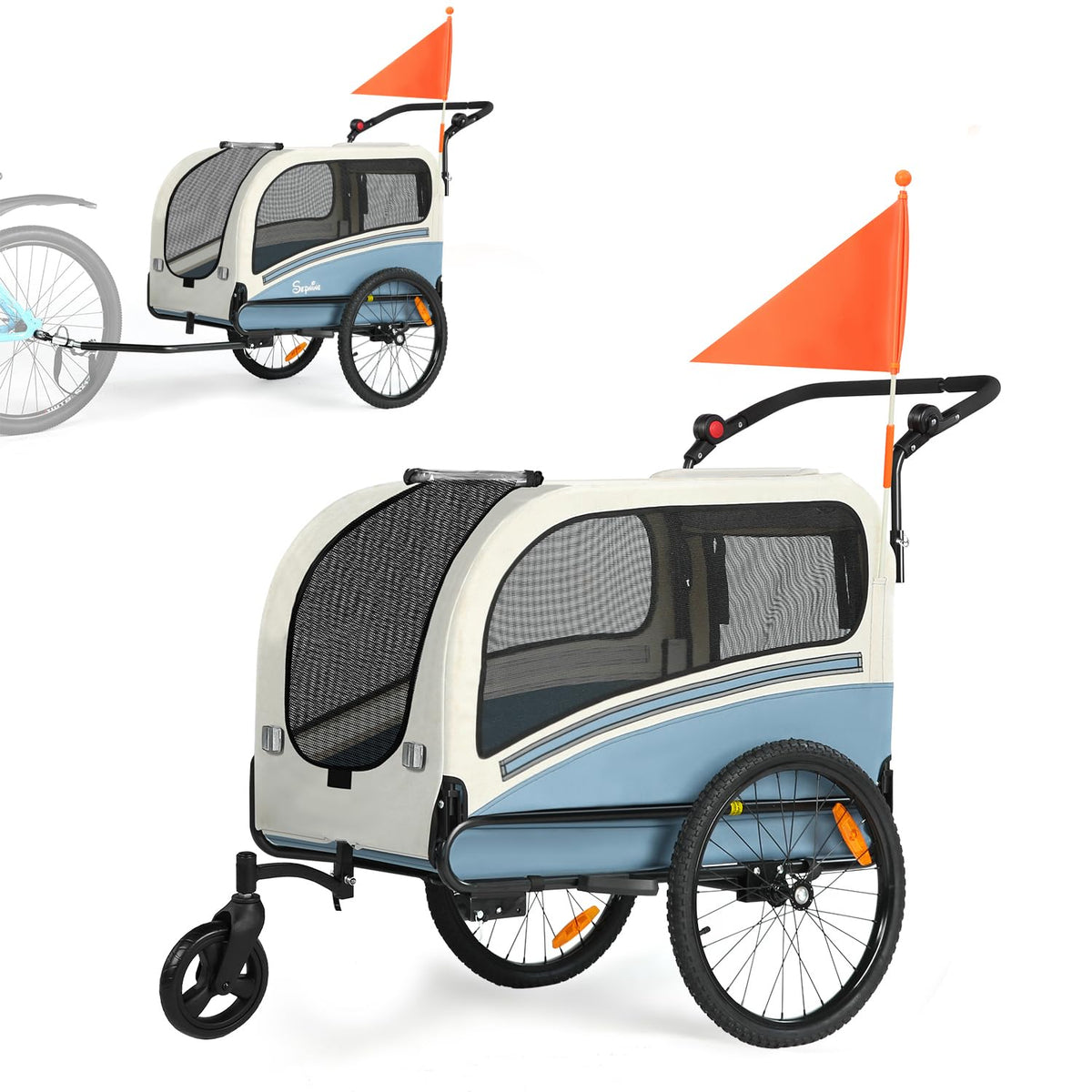 Dog Bike Trailer, 2-in-1 Pet Stroller Cart Bicycle Carrier, Folding with Quick Release Wheels K485112