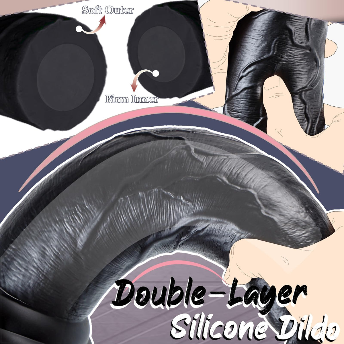 12 Inch Black Thick Anal Dildo G3433