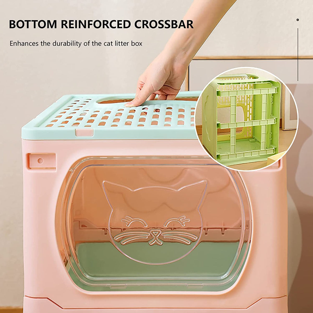 Foldable Top Entry Cat Litter Box with Lid and Scoop K61620