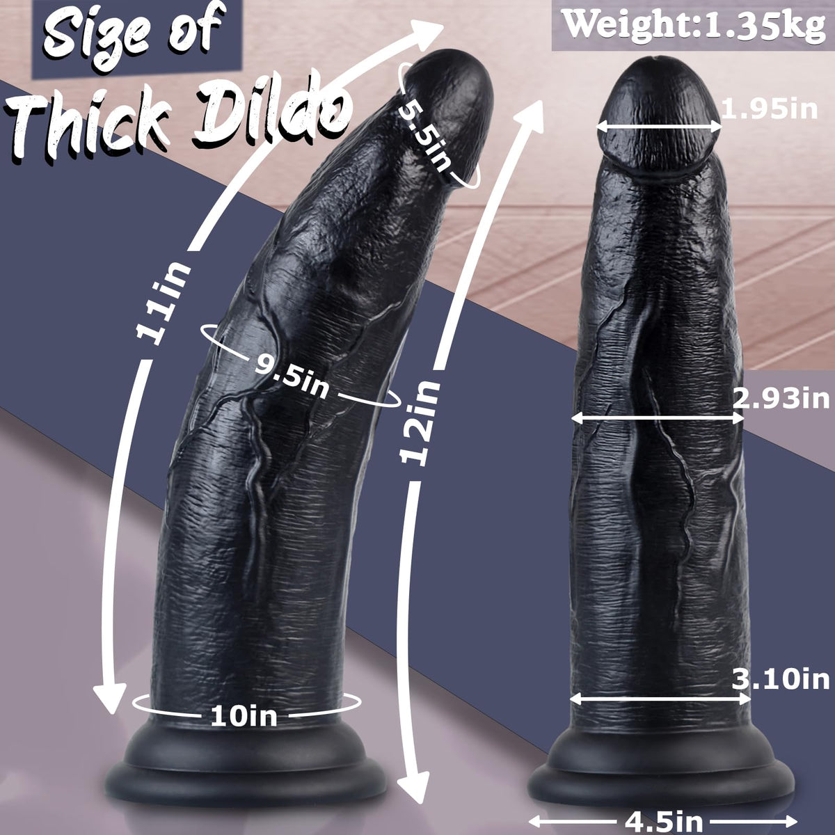 12 Inch Black Thick Anal Dildo G3433