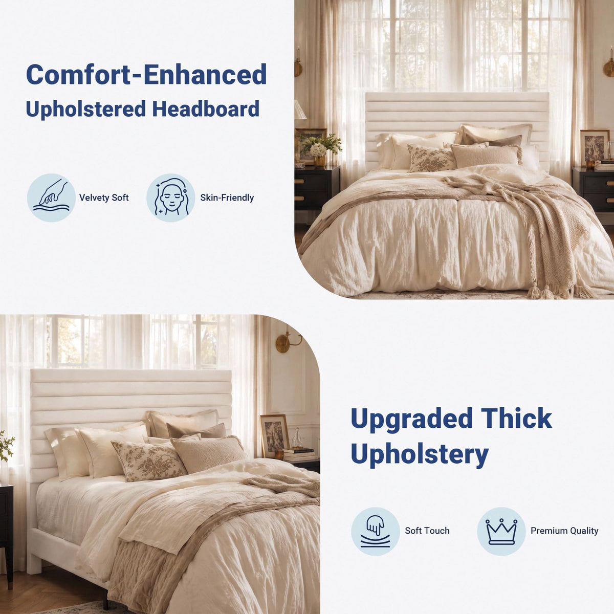 Queen Velvet Upholstered Bed Frame with Adjustable Headboard F46800
