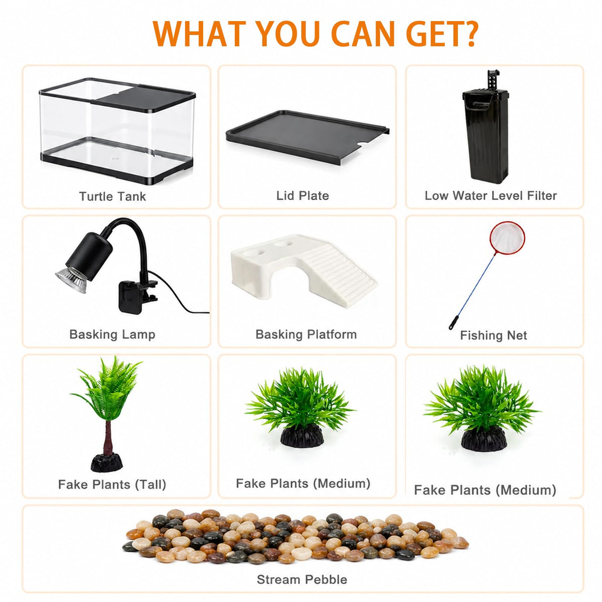 Acrylic Aquarium Starter Kit with UVB/UVA Lamp, Filter, Basking Platform & Lid J112102