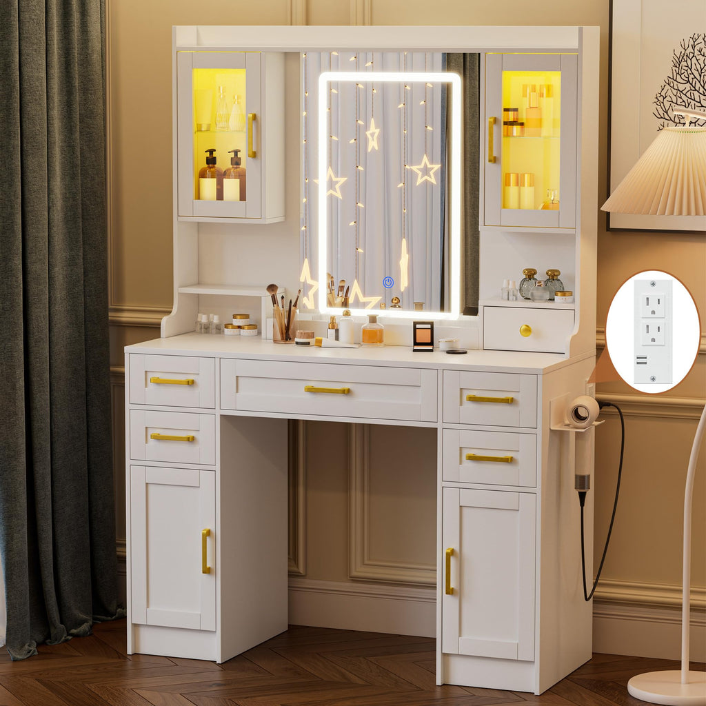 Vanity Desk with Mirror and LED Lights A8652