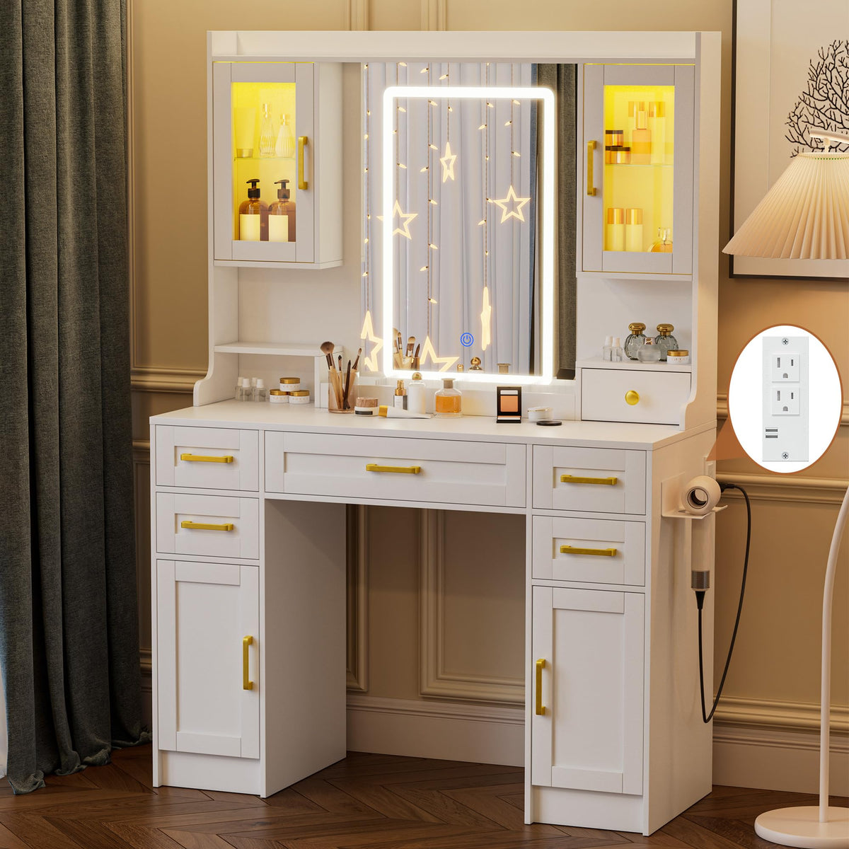 Vanity Desk with Mirror and LED Lights A8652