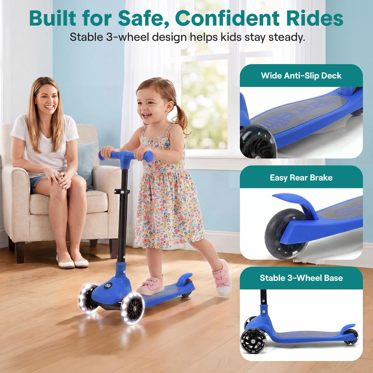 3-Wheel Toddler Scooter with LED Wheels Q1848