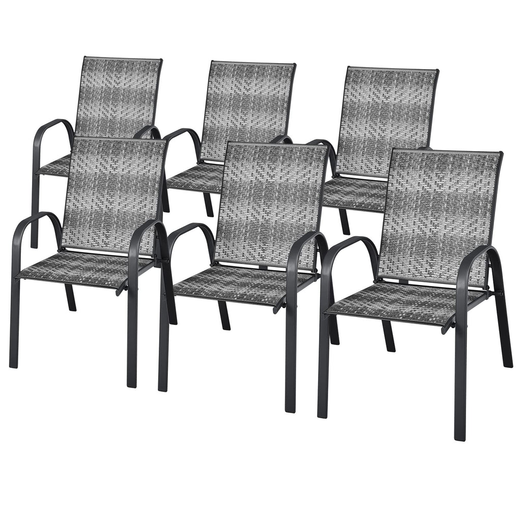Stackable PE Wicker Patio Arm Chairs Set of 6 R92291
