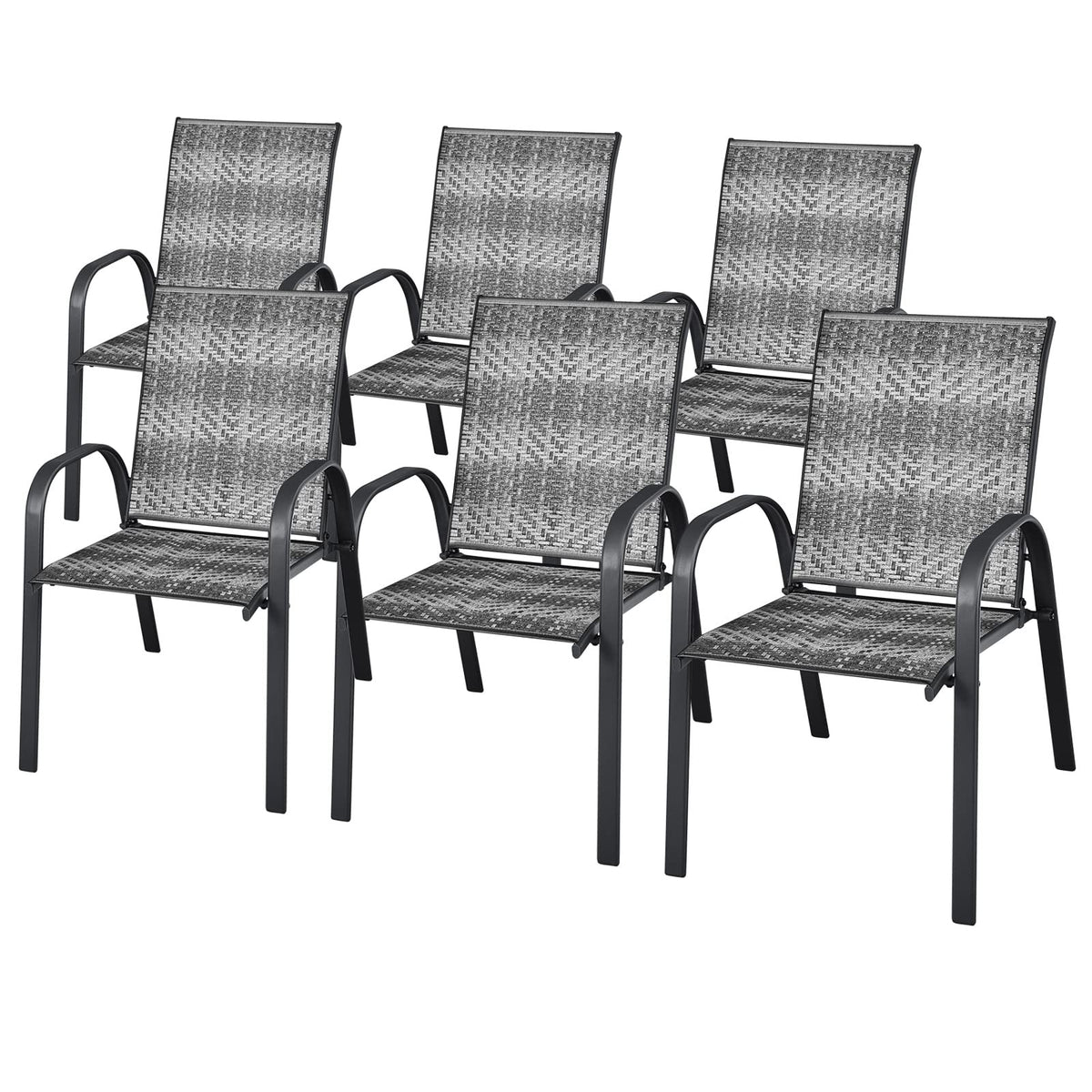 Stackable PE Wicker Patio Arm Chairs Set of 6 R92291