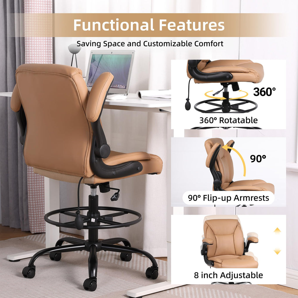 Brown PU Leather Drafting Chair Q97043