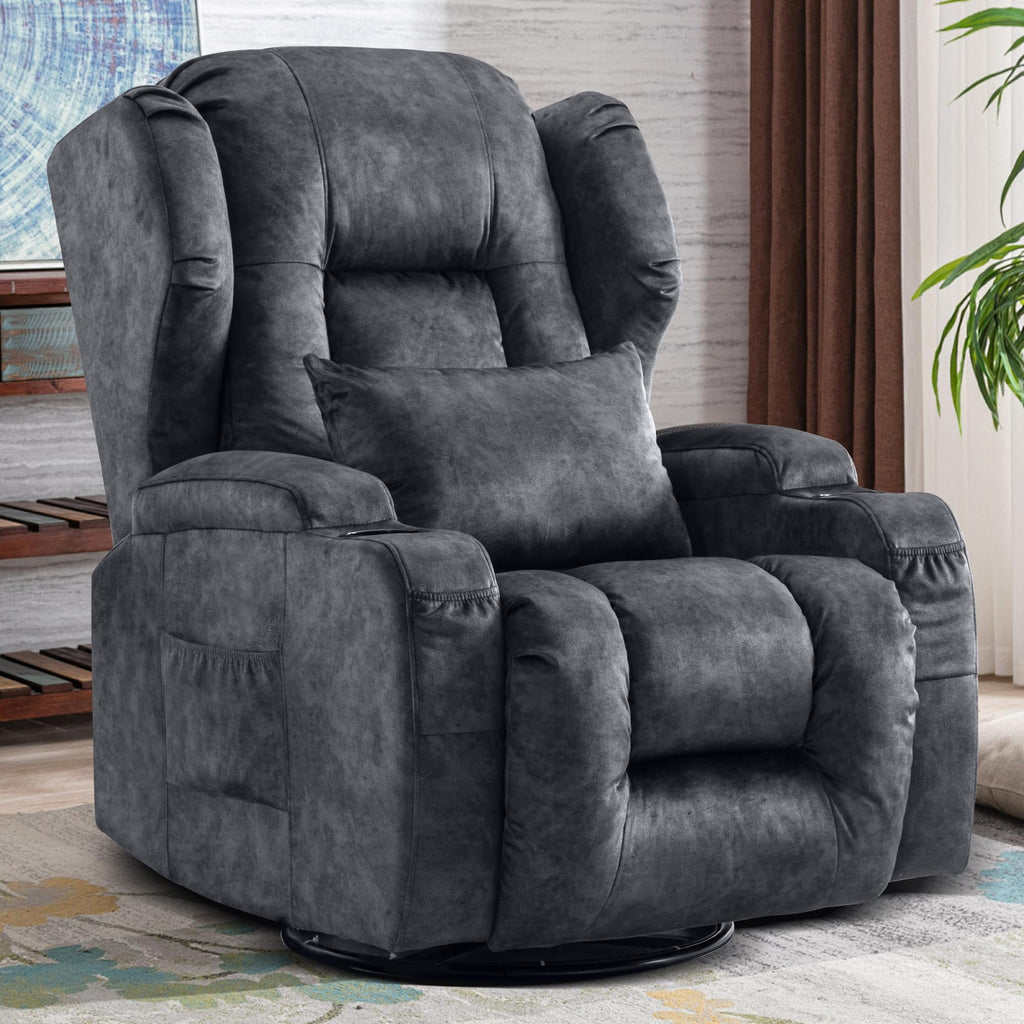 Manual Swivel Rocker Recliner Chair Velvet Grey H624