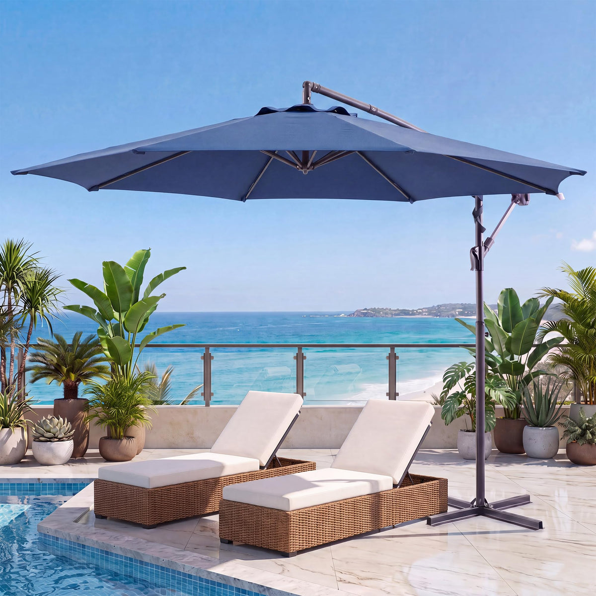 10ft Navy Blue Offset Cantilever Patio Umbrella N8583