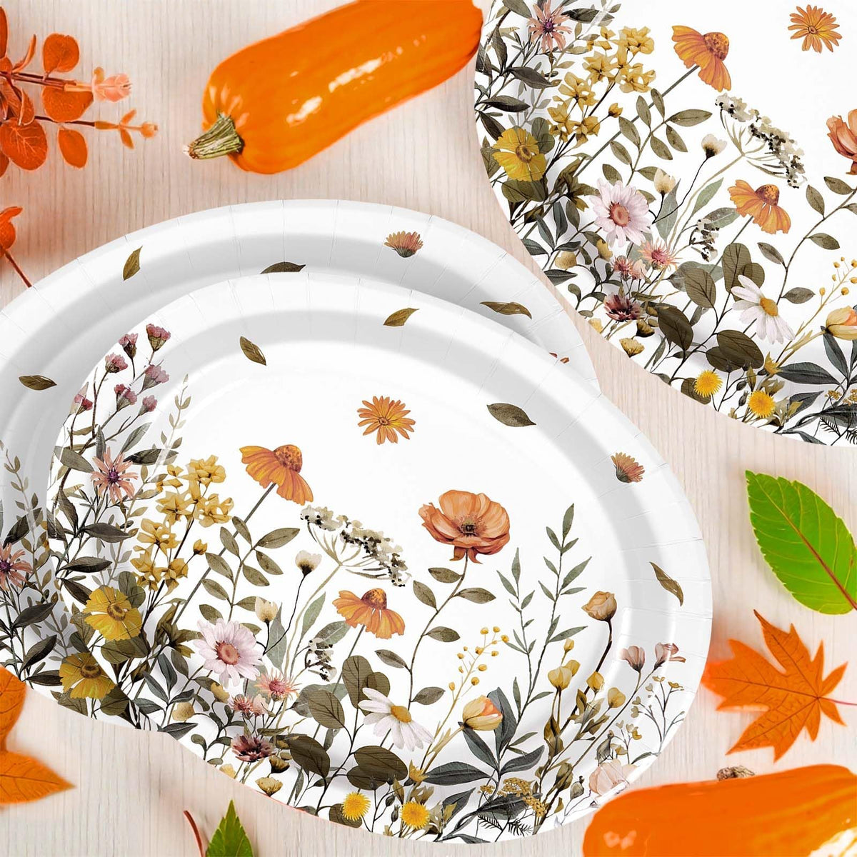 50Pcs Fall Oval Paper Plates 10" x 12" Heavy Duty Disposable Platters E884857