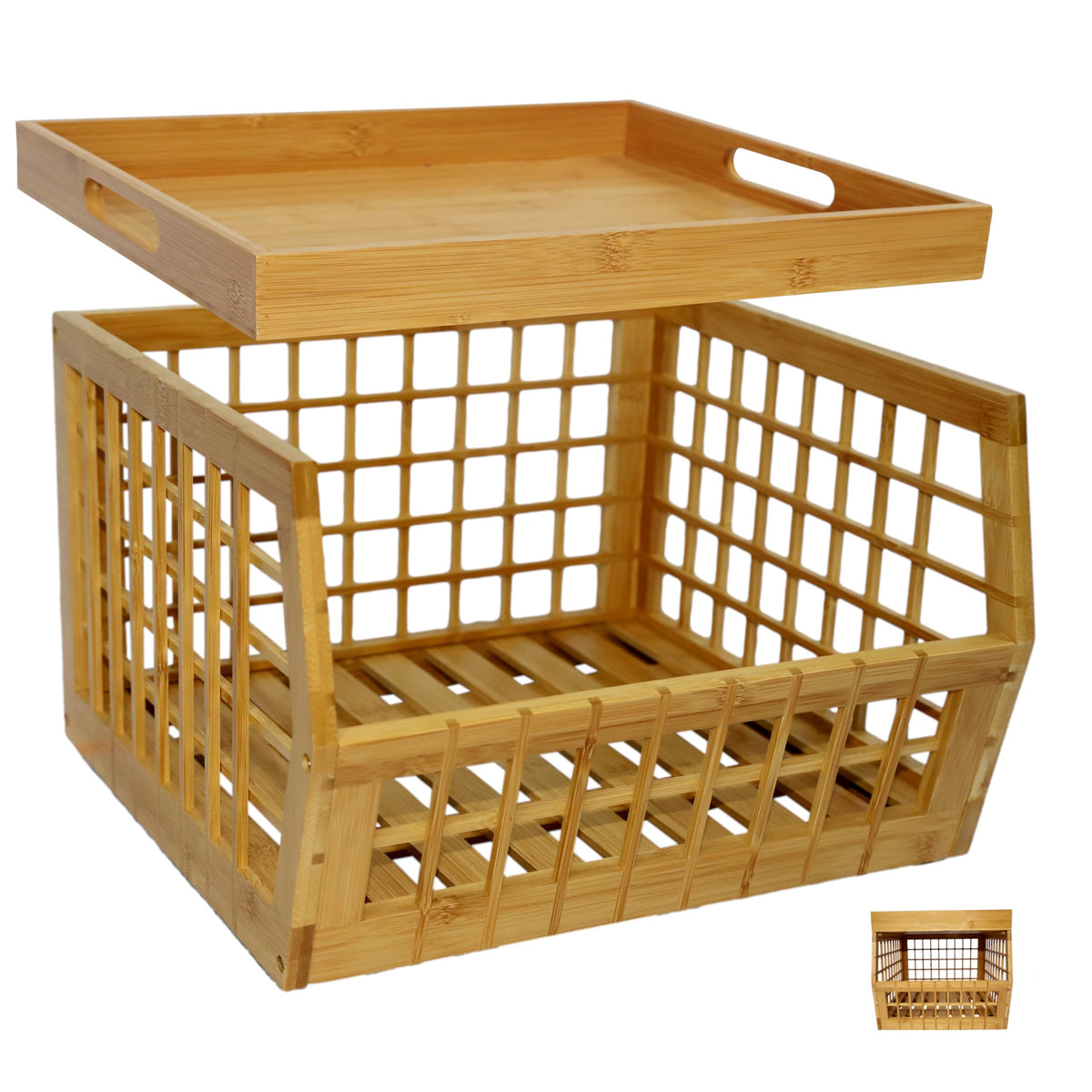 Bamboo Stackable Medium Storage Bins with Serving Tray Lid C418