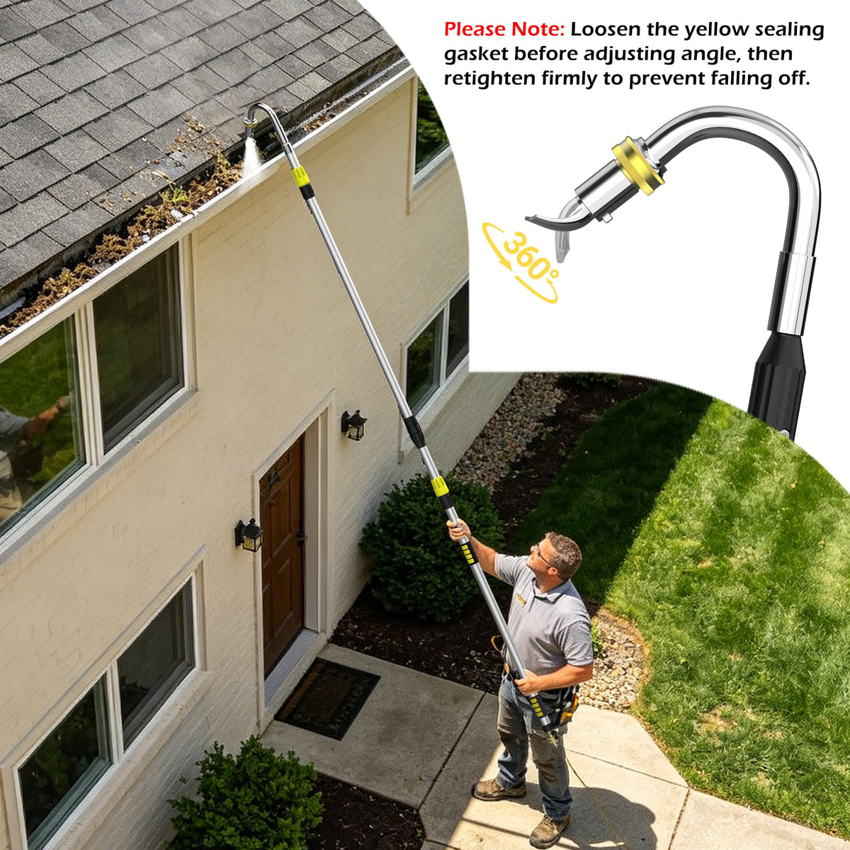 24FT Telescopic Gutter Cleaning Tool with 360° Rotatable Metal Head T603