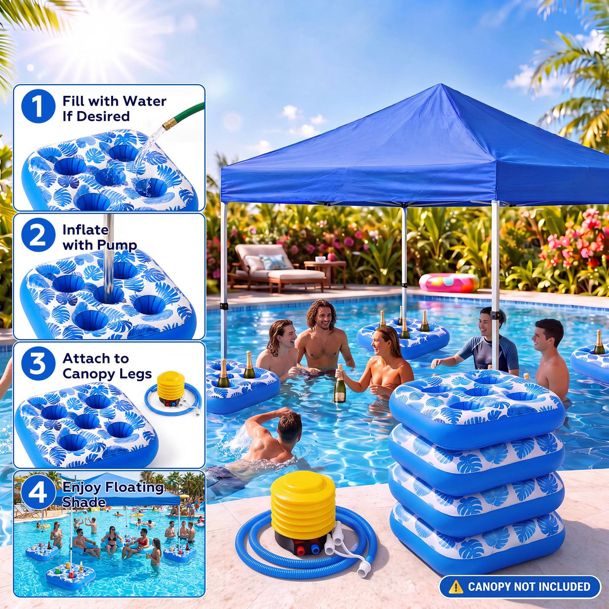 4 Inflatable Base Floats with Cup Holders I34185