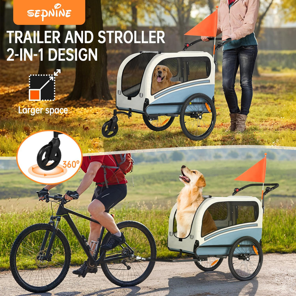 Dog Bike Trailer, 2-in-1 Pet Stroller Cart Bicycle Carrier, Folding with Quick Release Wheels K485112