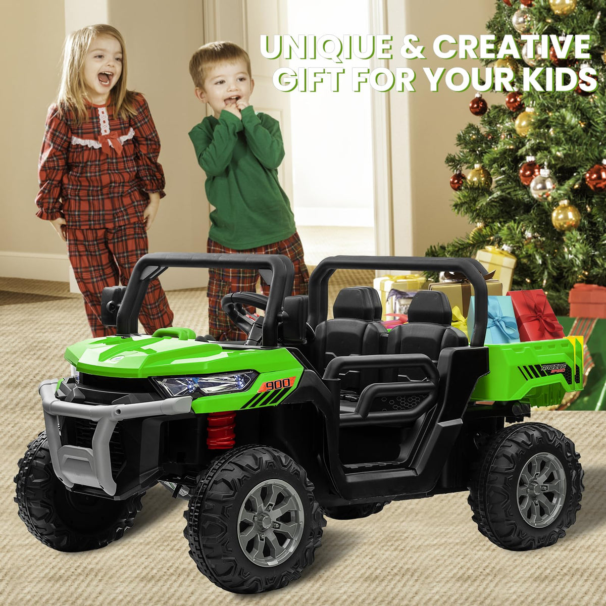 24V 4WD Ride on Truck Car with Dump Bed, 2 Seaters, Remote Control, Green L81288
