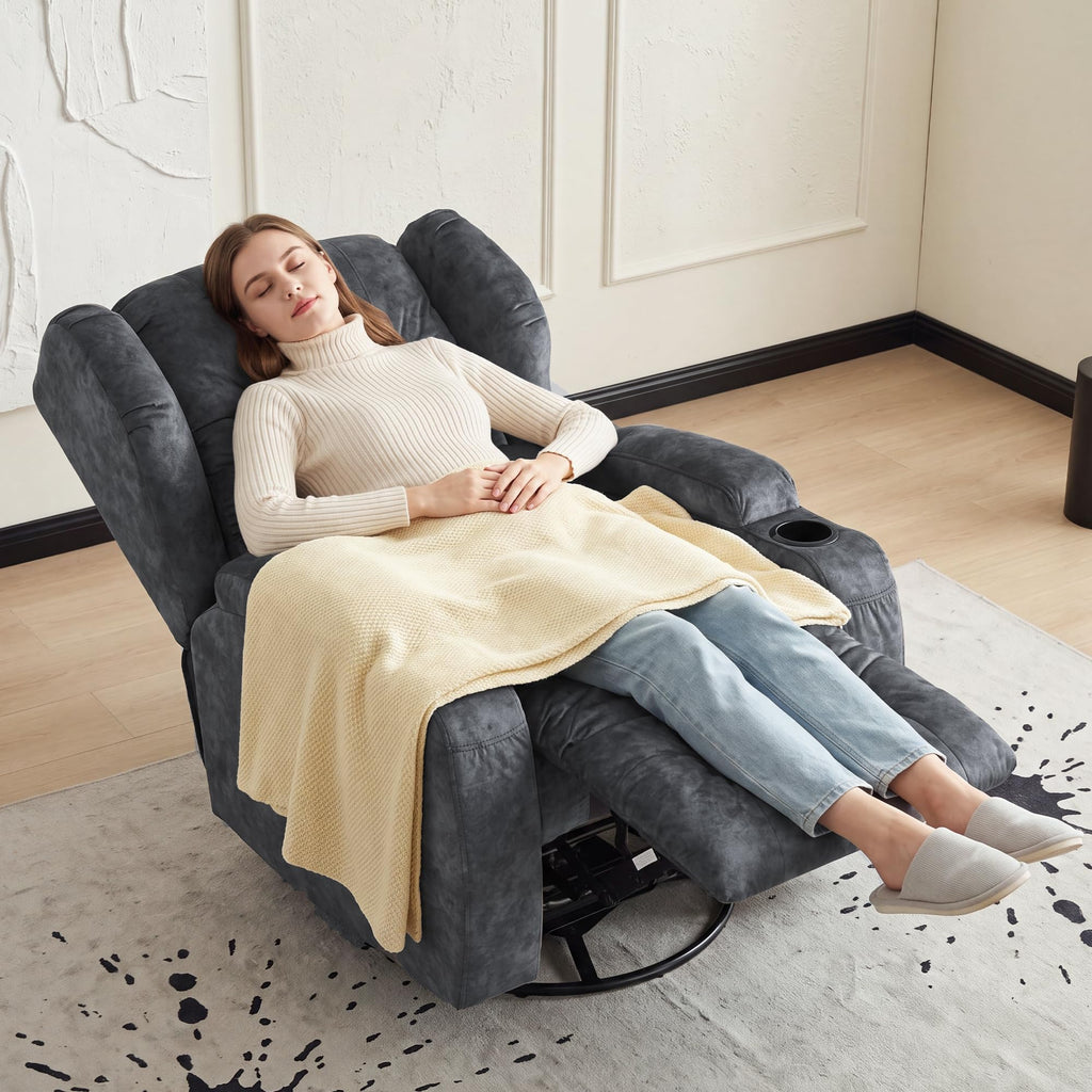 Manual Swivel Rocker Recliner Chair Velvet Grey H624