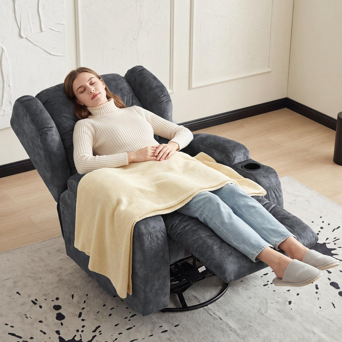 Manual Swivel Rocker Recliner Chair Velvet Grey H624