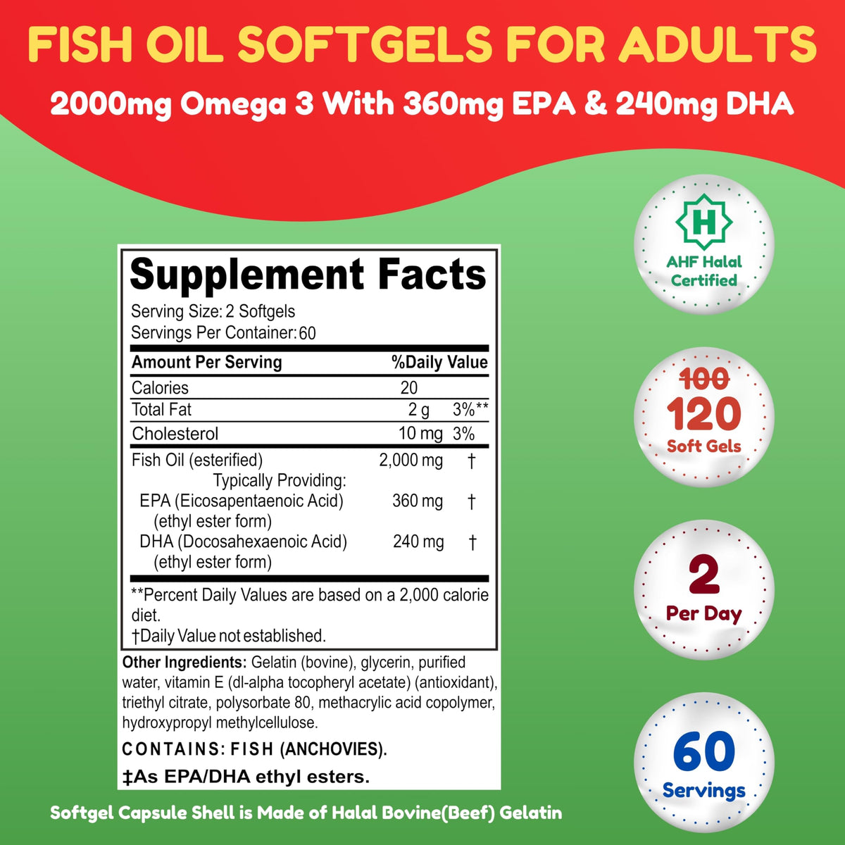 Omega 3 Fish Oil 2000mg 120 Softgels A465