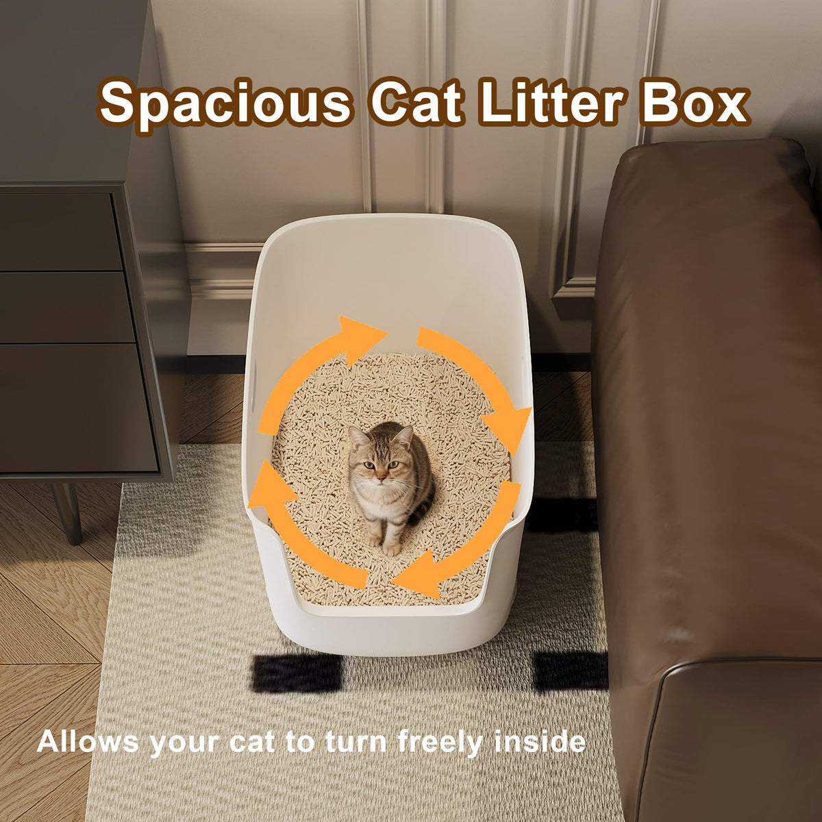 Extra Large High Sided Low Entry Open-Top Cat Litter Box White Q2994