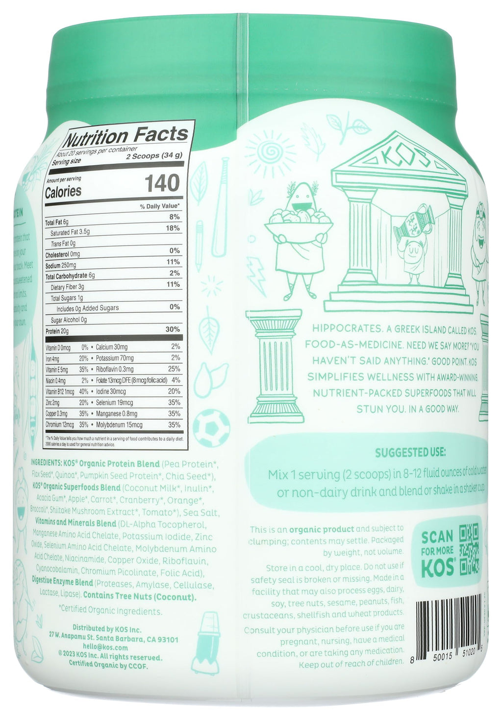 Vegan Protein Powder, Unflavored & Unsweetened Pea Protein Blend, 20 Servings C861