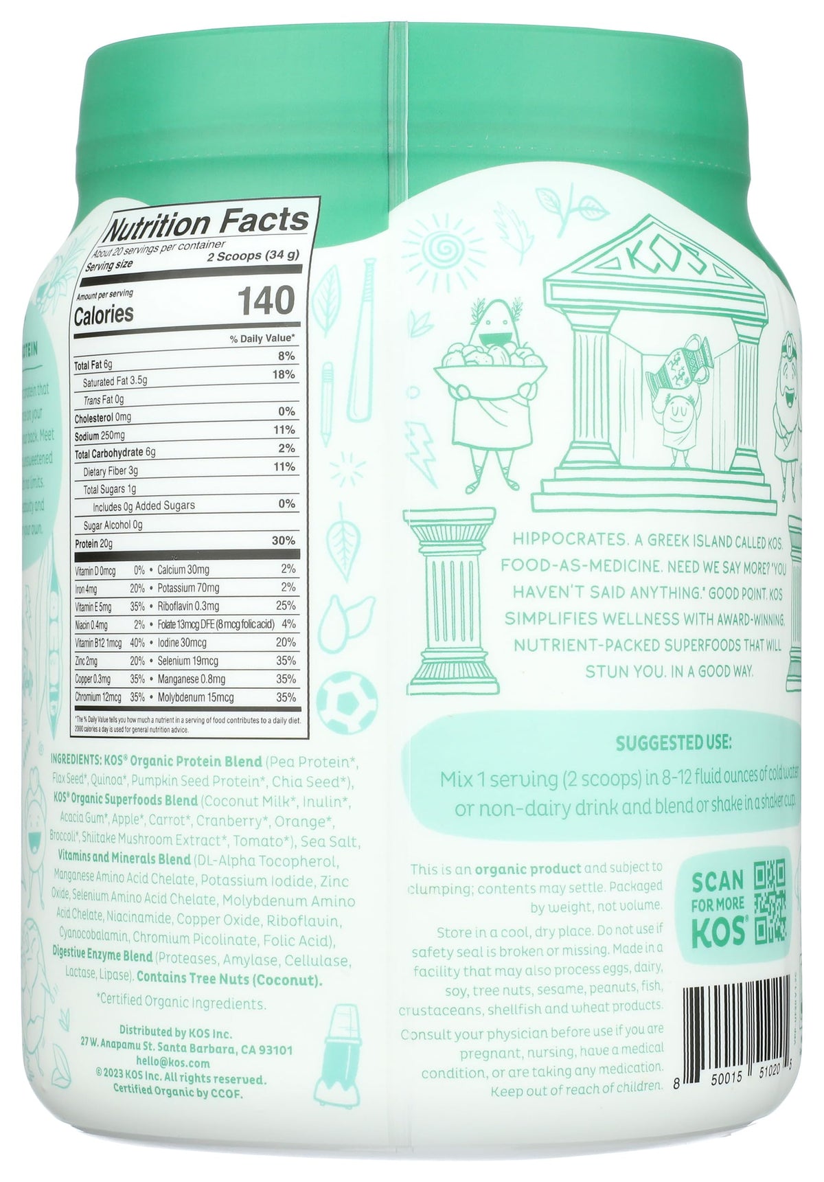 Vegan Protein Powder, Unflavored & Unsweetened Pea Protein Blend, 20 Servings C861