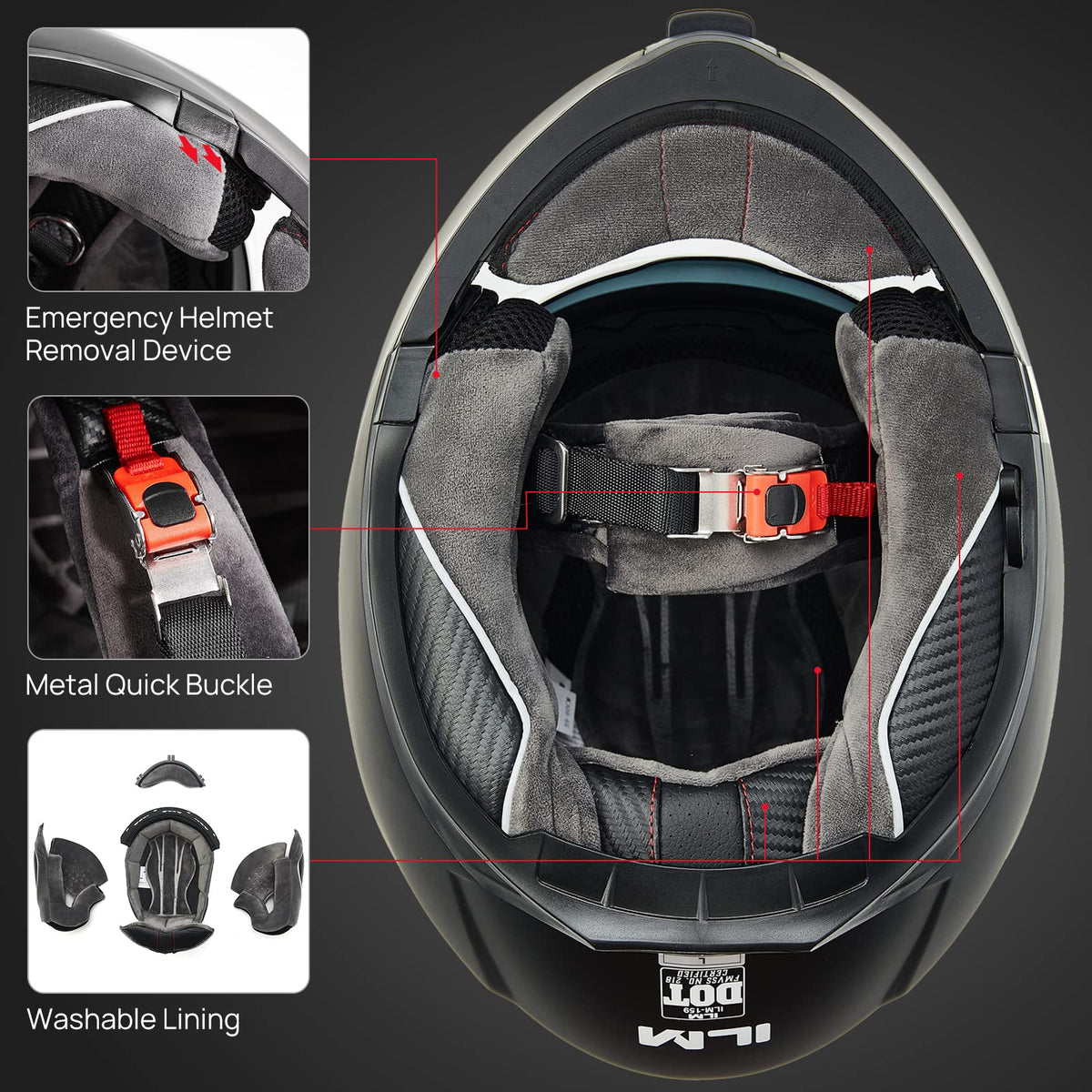 Matte Black Large Modular Full Face Motorcycle Helmet C599