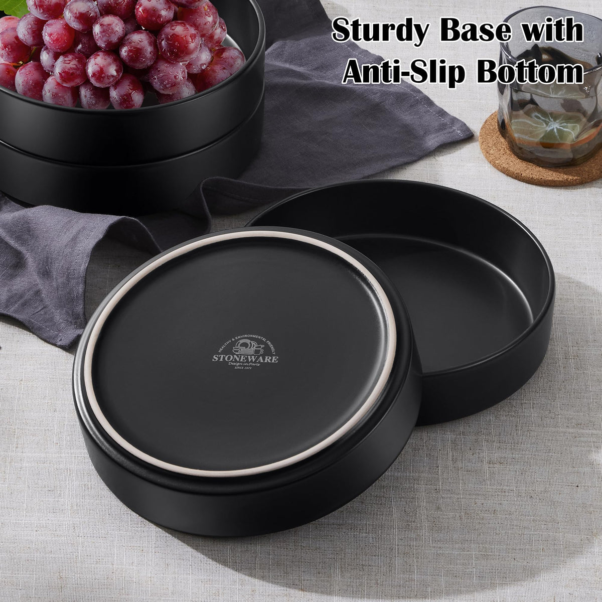 Black 24-Piece Stoneware Dinnerware Set for 8 C797384
