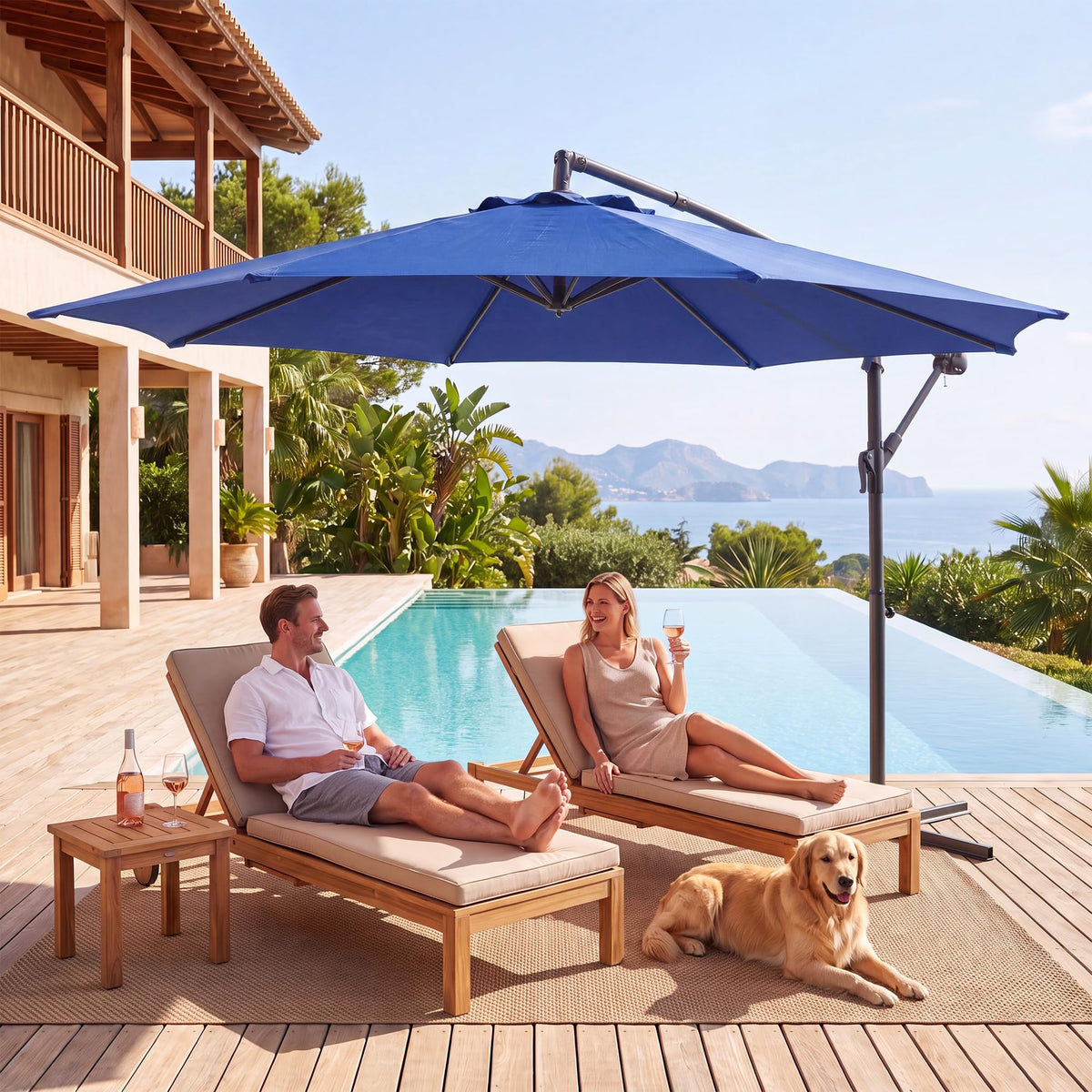 10ft Navy Blue Offset Cantilever Patio Umbrella N8583