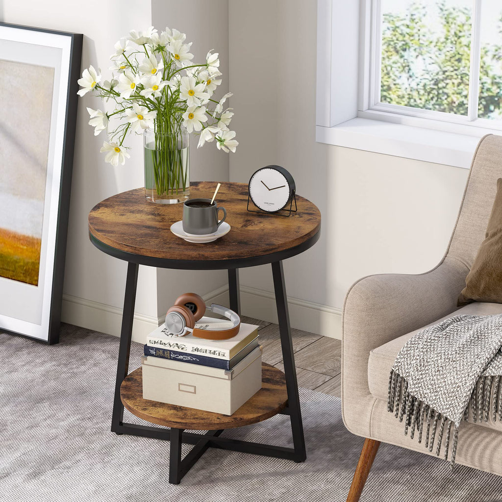 2 Tier Round End Table with Storage Shelf P7567