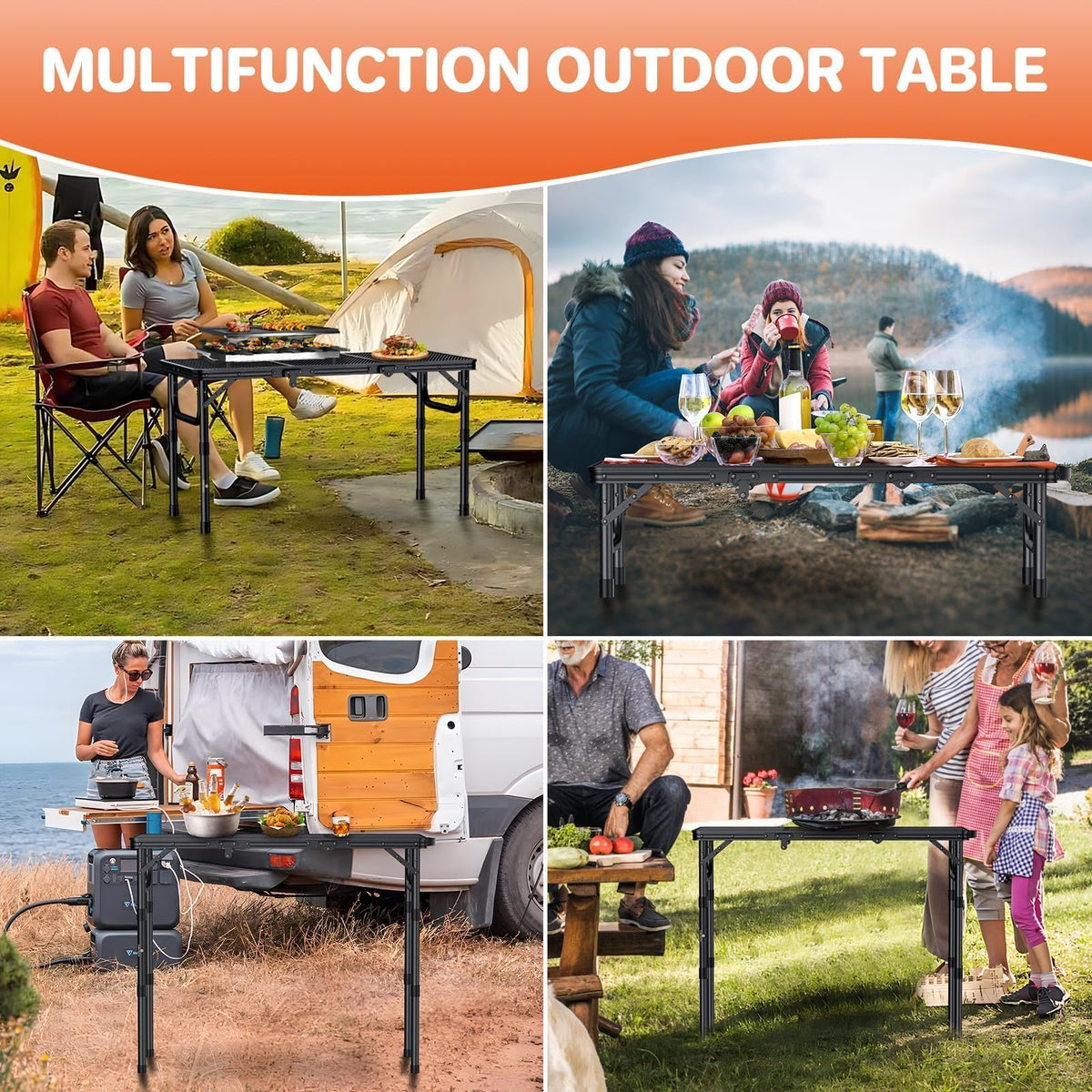 Folding Grill Table 3ft 3 Adjustable Heights Black A7932