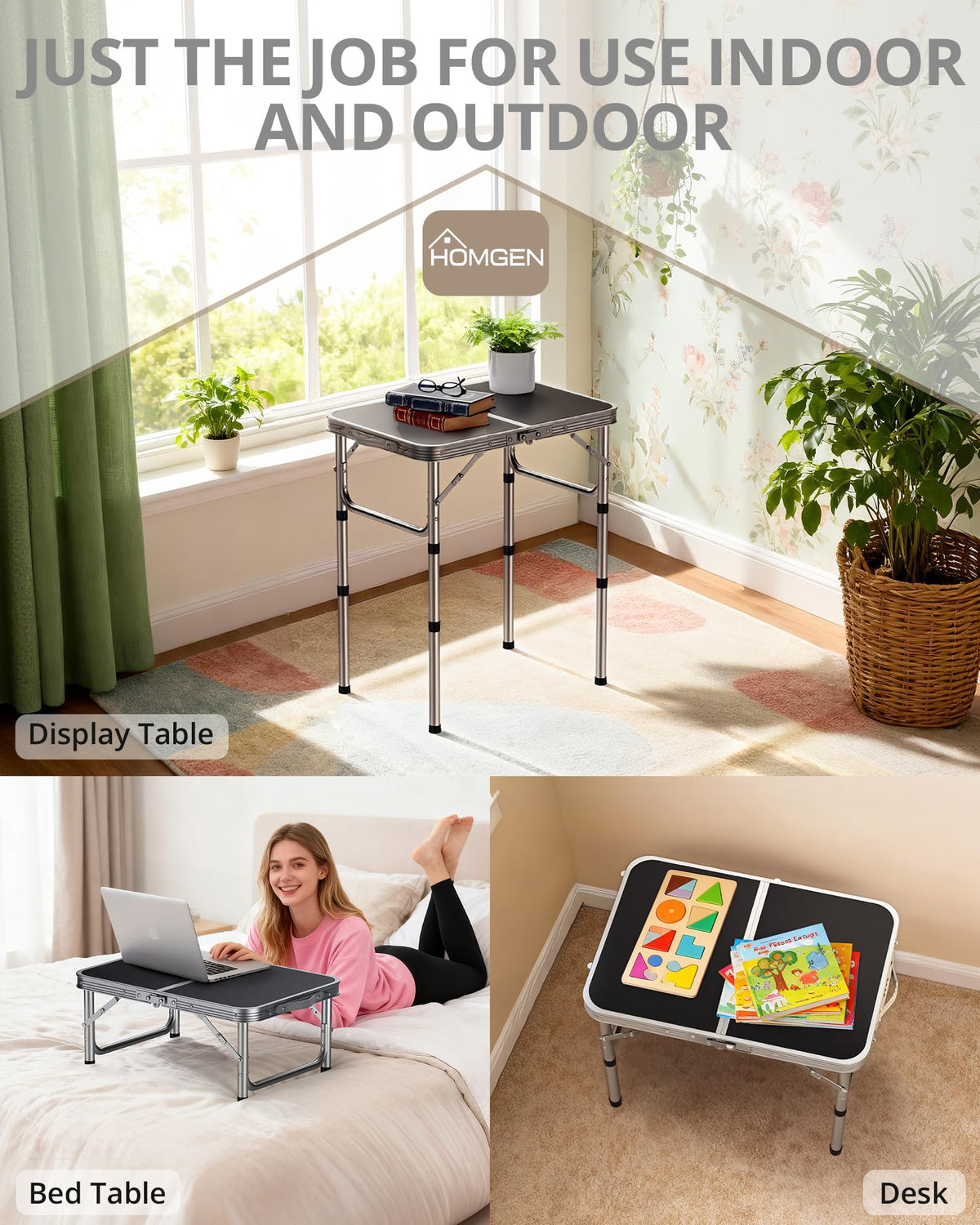 Portable Folding Table 3 Heights Adjustable 23'' L x 16'' W I8192