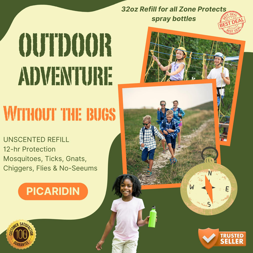 Picaridin Insect Repellent Refill, 32oz, 12-Hour DEET-Free Unscented Spray K80714