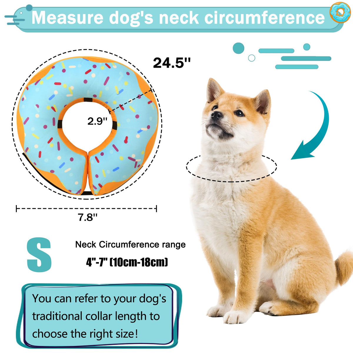 Inflatable Dog Cone Collar Alternative, Adjustable Soft Pet Neck Donut D65367