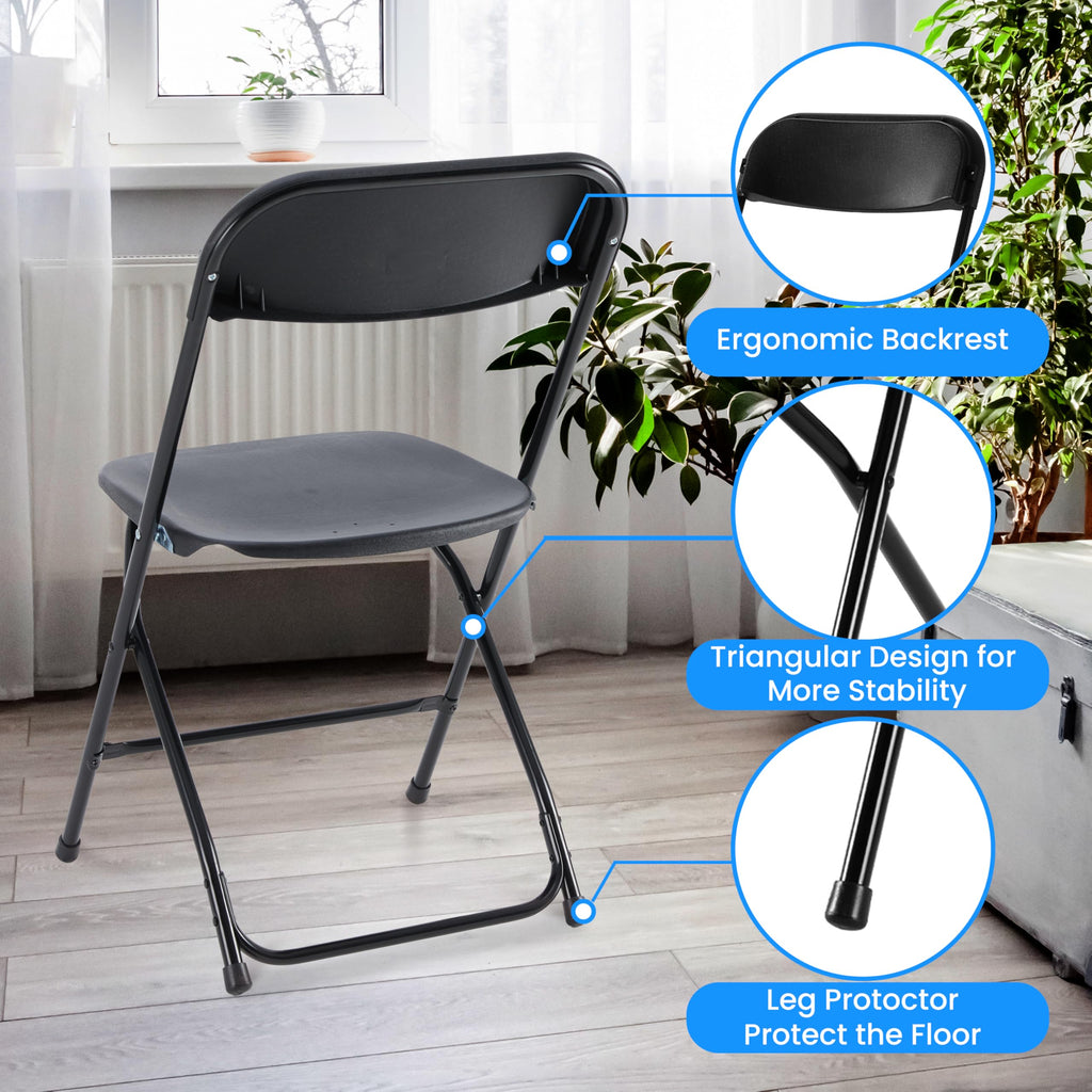 10 Pcs Black Plastic Folding Chair with Metal Frame F666721