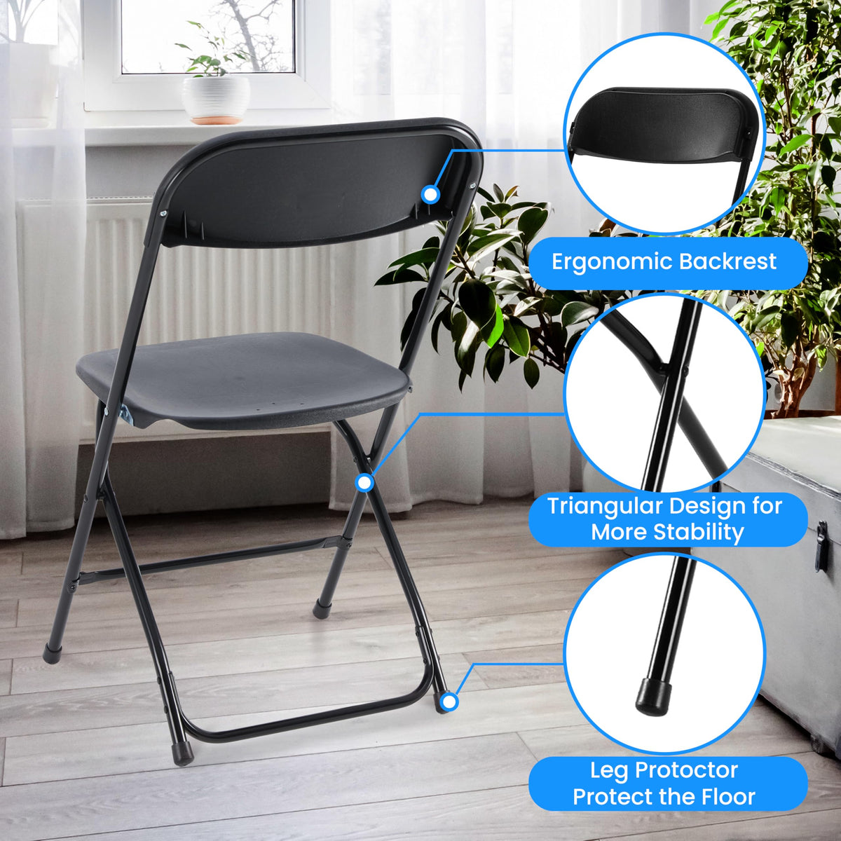 10 Pcs Black Plastic Folding Chair with Metal Frame F666721