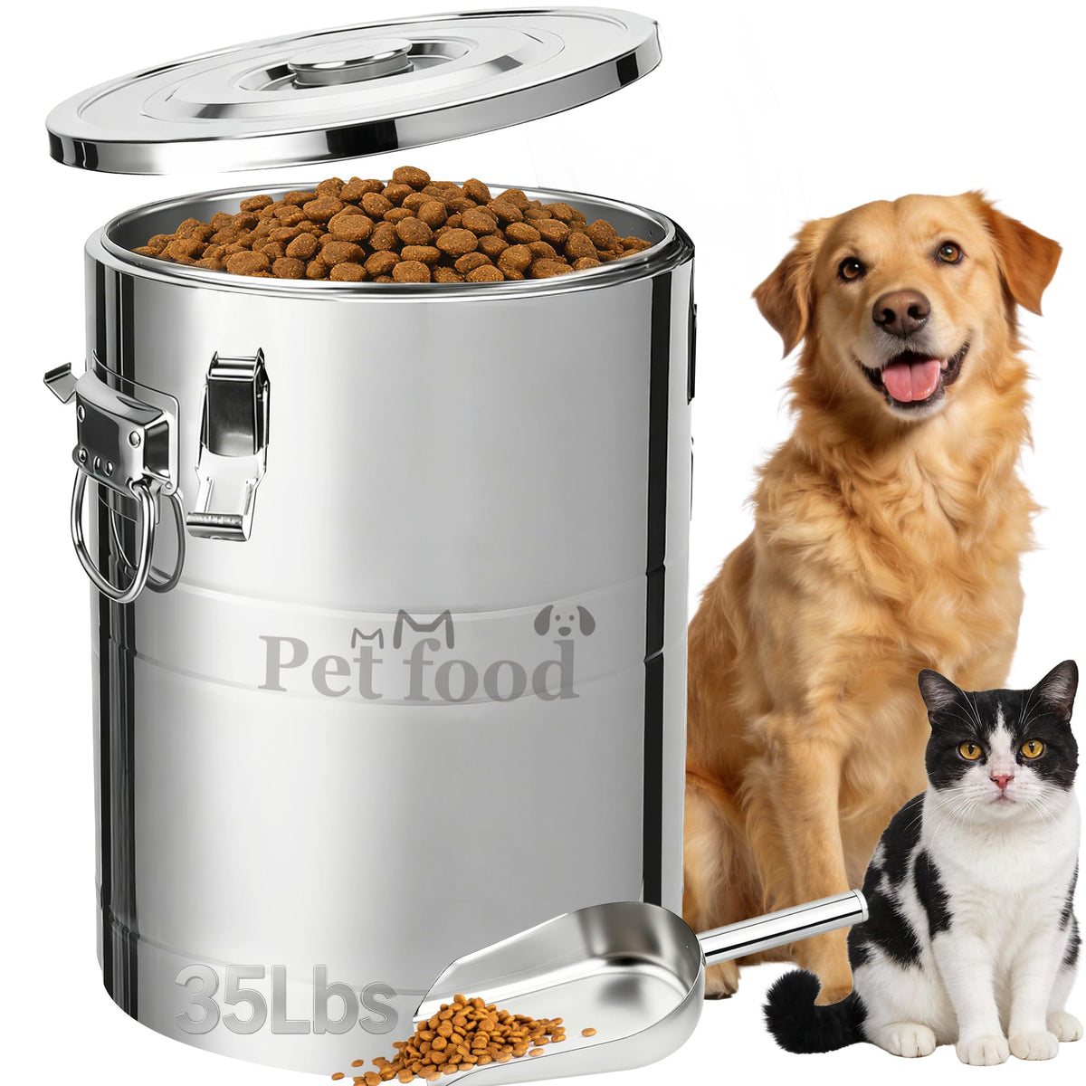 Stainless Steel Dog Food Storage Container with Scoop H11194
