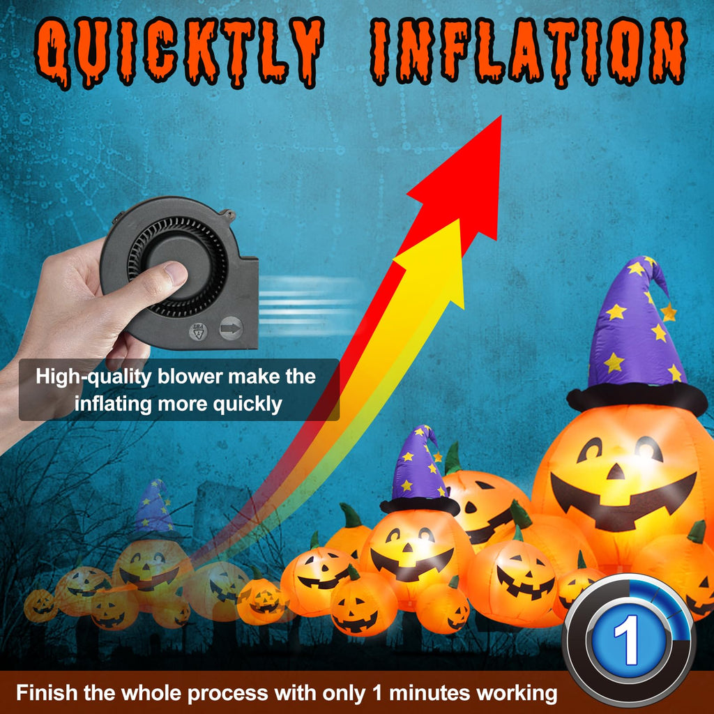 8 FT Inflatable Pumpkins and Witch Hat with Built-in LED Lights R54681