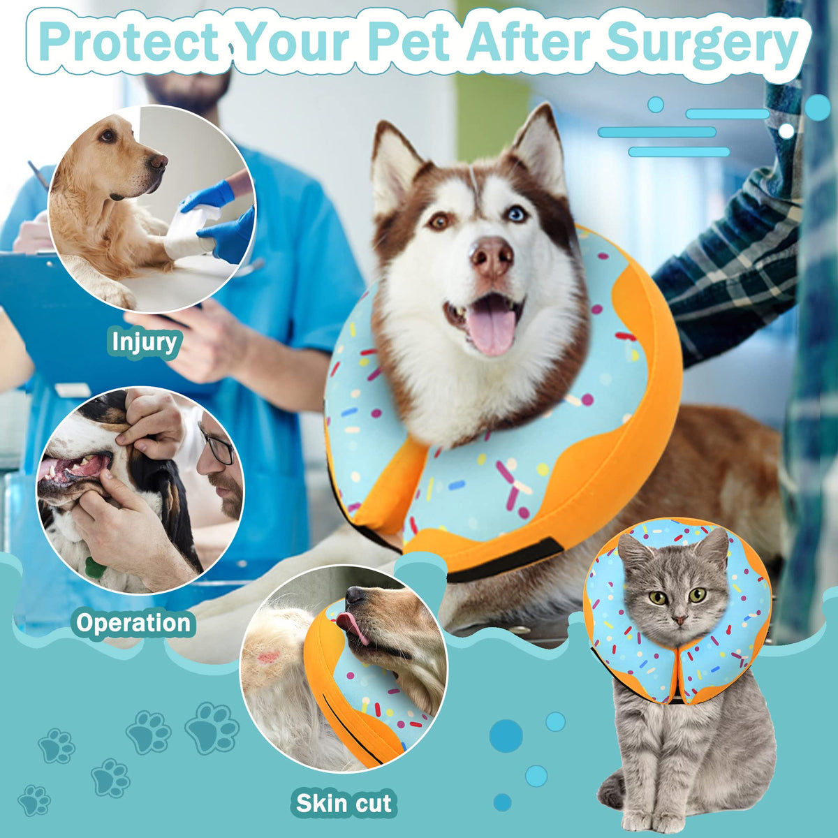 Inflatable Dog Cone Collar Alternative, Adjustable Soft Pet Neck Donut D65367