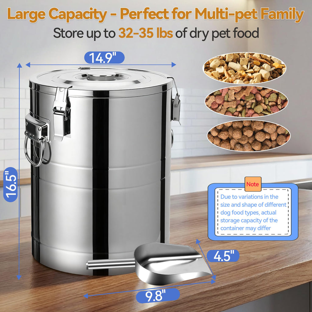 Stainless Steel Dog Food Storage Container with Scoop H11194