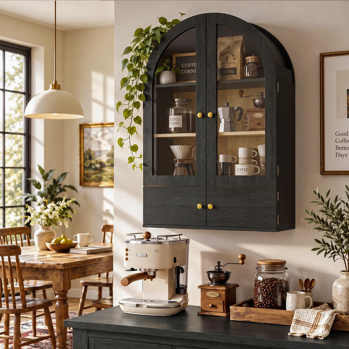 Black Arched Wall Mounted Cabinet with Glass Doors D86870