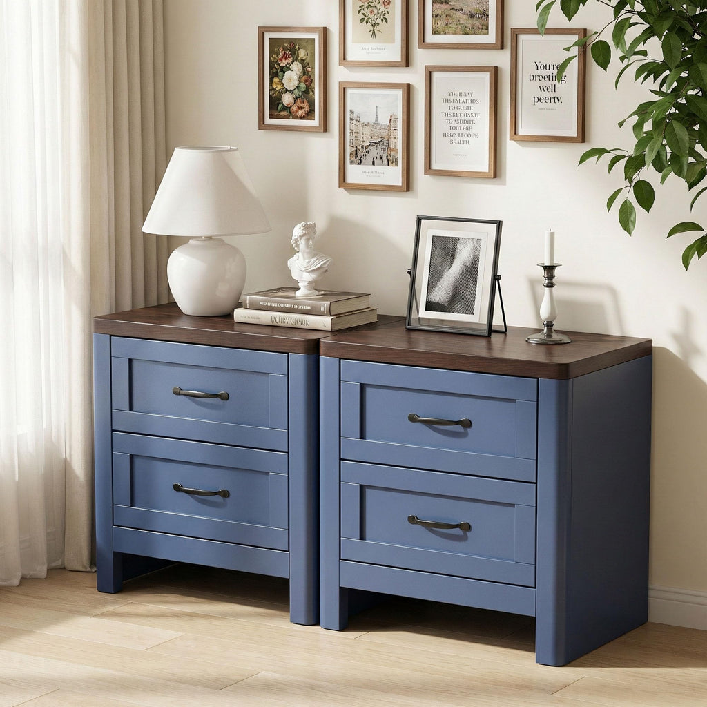 Blue Set of 2 2 Drawer Nightstand O702