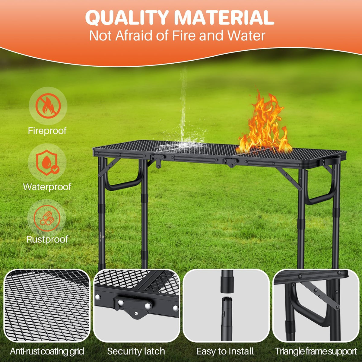 Folding Grill Table 3ft 3 Adjustable Heights Black A7932